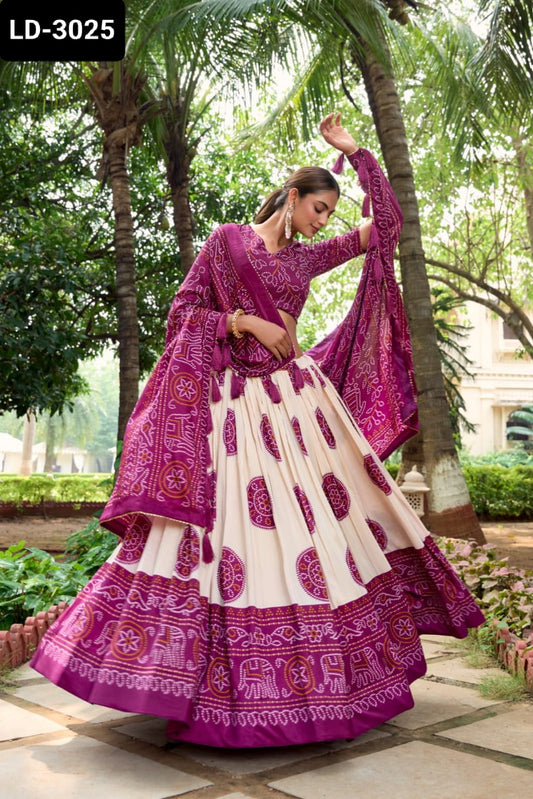 Tussar Lehenga Choli with Bandhej Print