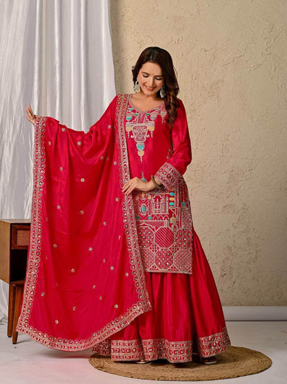 Pink Silk Sharara Set for women