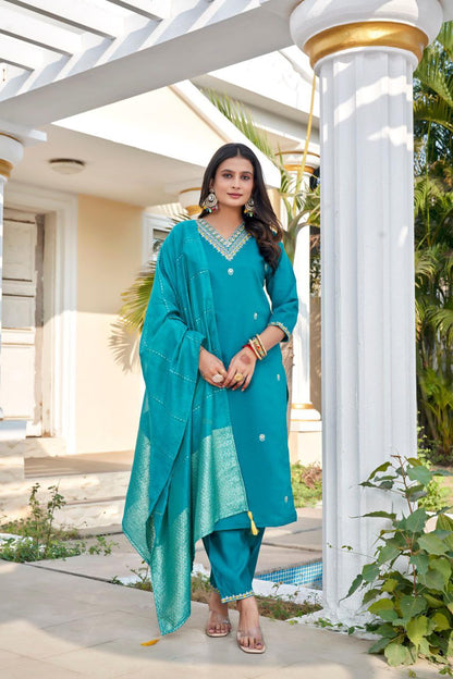 Trendy Kurti Set Roman Silk