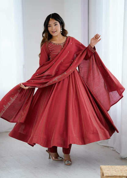 Pure Roman Silk Beautiful Anarkali Suit For Women