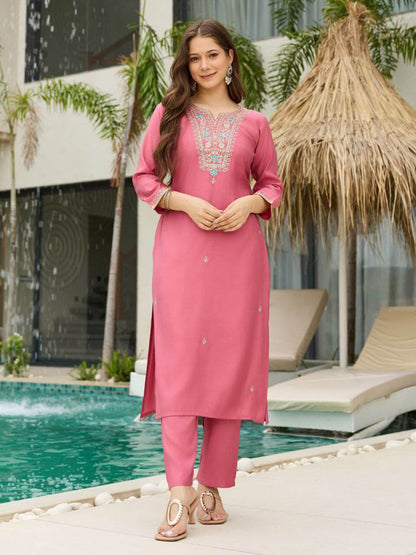 Pure Viscose Chanderi Silk Kurti Set
