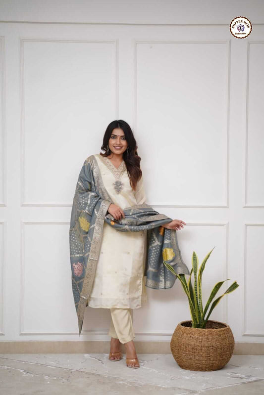 white Kurti Set For Women l Kurti Pant Dupatta  50% OFF l Ajinkya Shop